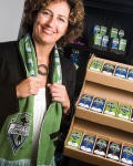 Seattle Chocolate Company CEO Jean Thompson with Seattle Sounders Bars